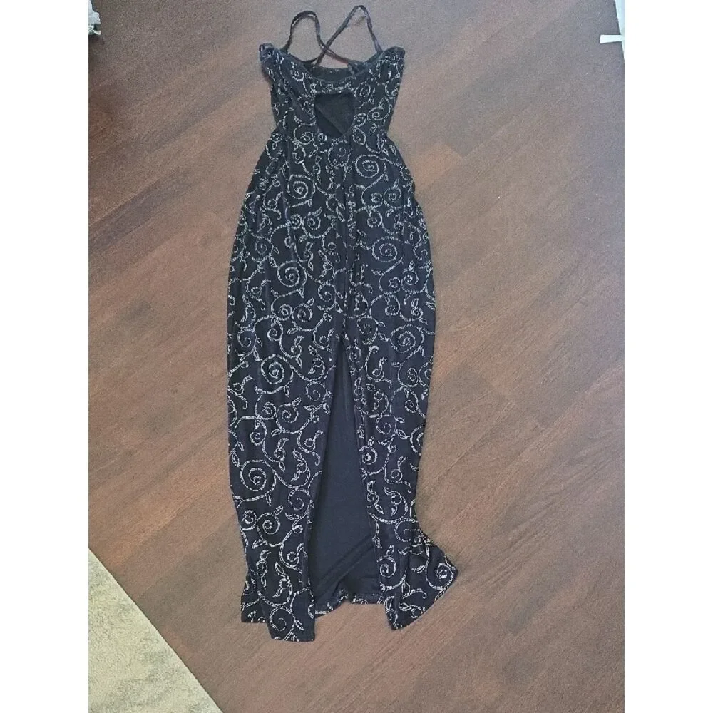 Black Beaded Evening Dress with Swirl Detail